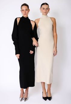 Pre Order for early November delivery.One size. Fits XS-LColor: VanillaMock Neck NecklineThick and Stretchy knitMidi LengthSlit in Back60% Rayon 40% NylonDry CleanBy The NKC Store Product Measurements: Bust: 71.12cm / 28 in. Stretchy material Length: 127cm / 50 inModel is 176cm / 5’8” Wearing size O/S Elegant Winter Dresses With Side Slits, Fitted Winter Dresses With Side Slits, Stretch Midi Sweater Dress For Evening, Stretch Midi Length Sweater Dress For Evening, Chic Long Sweater Dress For Evening, Chic Winter Dresses With Side Slits, Mid Dresses, Knit Midi, Lifestyle Shop