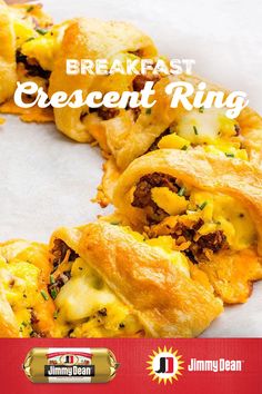 the breakfast crescent ring is filled with cheese and meat