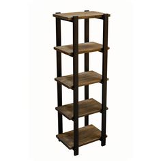 a wooden shelf with four shelves on each side