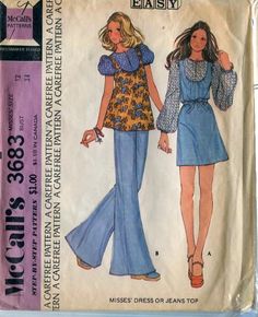 vintage sewing pattern 1970's dress Patterned Dress Pants, 70s Sewing Patterns, 1970s Sewing Patterns, Patron Vintage, Robes Vintage, Vintage Dress Patterns