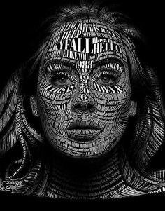 a woman's face with words written all over it in the shape of her head