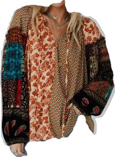 Fall Bohemian V-neck Blouse, Bohemian V-neck Peasant Top With Floral Print, V-neck Tunic For Beach In Fall, Fall Beach V-neck Tunic, Fall Beach Tunic With V-neck, Bohemian V-neck Blouse With Boho Print, Bohemian V-neck Top With Boho Print, Bohemian Flowy V-neck Top, Bohemian Style Relaxed Fit Blouse For Spring