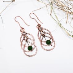 Copper Wire Earrings With Green Aventurine Earrings Hammered Copper Earrings Beaded Earrings  Copper Wire Wrapped Earrings , Copper Wire Wrapped Jewelry, Copper Wire Jewelry, Hammered Earrings, Dangle Earrings, Handmade Earrings, Boho Style Earrings jewelry Elegant minimalistic earrings, perfect gift for mother, sister, daughter, best friend. Our jewelry, bracelets, rings and necklaces are inspired by ancient art and are totally handmade. Beautiful copper wire has been used to hand form these ad Aventurine Earrings, Copper Wire Earrings, Minimalistic Earrings, Hammered Copper Earrings, Copper Wire Jewelry, Rustic Earrings, Bijoux Fil Aluminium, Beaded Earring, Boho Style Earrings