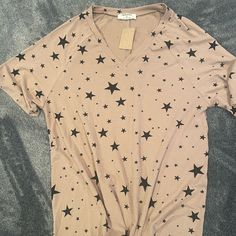 Nwt Women’s Star T-Shirt. Tag Says 8, But Fits Like A Medium Casual V-neck Star Print Top, Summer Star Print Top For Loungewear, Star Print Relaxed Fit Top For Loungewear, Relaxed Fit Star Print Top For Loungewear, Casual Relaxed Fit Tops With Star Print, Relaxed Fit Graphic Tee With Star Print, Casual Star Print Tops For Loungewear, Casual Short Sleeve Top With Star Print, Relaxed Fit Short Sleeve Top With Star Print