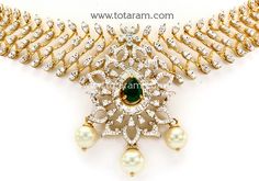 18 Karat Gold Diamond Choker Necklace with Japanese Culture Pearls & Color Stones
  This Product has Inter Changeable Stones in the Necklace - 235-DN378 - in 38.650 Grams for USD $5542.19. 
Made in India by Totaram Jewelers Online this product is in Gold - 18 Karat Gold  & is an excellent gift for Adult - Women. Ships fully insured with secured guaranteed delivery for free with your order over $250 from New Jersey USA & comes with 30 days exchange policy. Luxury Temple Jewelry Choker As Gift, Gold Diamond Choker, Diamond Choker Necklace, Diamond Choker, Color Stones, Gifts For Adults, Pearl Color, Japanese Culture, Cultured Pearls