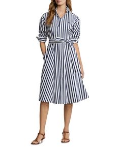 Polo Ralph Lauren Belted Striped Cotton Shirt Dress Polo Dress Outfit, Soft Gamine Style, Blue Wardrobe, Business Casual Spring, Designer Ralph Lauren, Gamine Style, Tennis Tournaments, Outfit Work, Clothing Shopping