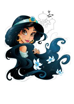 disney princess pocahon with long black hair and blue eyes, wearing a hat