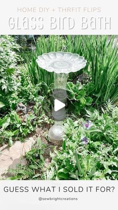 a bird bath sitting in the middle of a garden