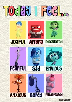 an advertisement for the animated movie, today i feel with characters in different colors and sizes