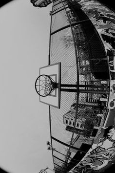 a basketball hoop is shown in black and white