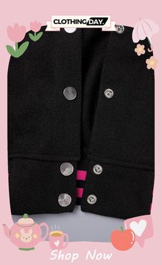 Black Casual Letter Embroidery Cardigan Outerwear