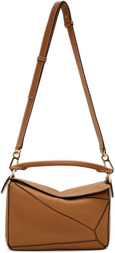 Loewe: Tan Small Puzzle Bag | SSENSE Small Puzzle Bag, Puzzle Bag, Beauty Face Women, Family Halloween Costumes, Family Halloween, Woman Quotes, Woman Face, Leather Trims, Beauty Women