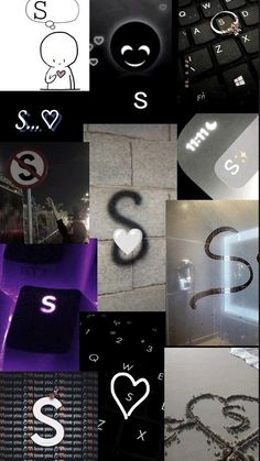 the collage shows many different types of letters and numbers in black, white, and purple