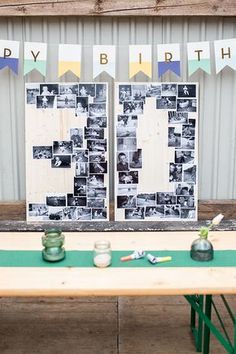 there is a table with jars and candles on it