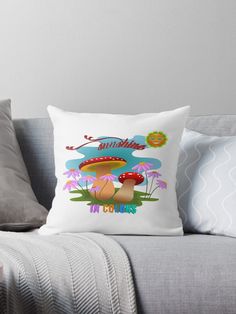 a mushroom is sitting on top of a couch with the words, i'm so mushrooms