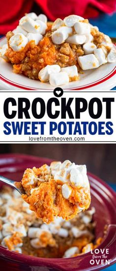 crockpot sweet potato casserole with marshmallows on top