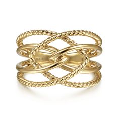 14K Yellow Gold Wide Intersecting Twisted Rope Ring Ladies Rings, Rope Ring, Rope Rings, Bold Design, Women Rings, Yellow Gold, Ring, Yellow, Gold