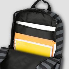 The Wednesday Addams-inspired backpack is your go-to for a touch of dark charm. Made from durable polyester in stylish black and grey stripes, it's both modern and practical. The main compartment with a regular zipper and a black front pocket offer space for all your essentials. The front pocket internal organizer keeps your essentials in check, while the side mesh water bottle pockets provide easy access to your hydration companions. Complete with reflective tabs for added visibility & adjustab Black Student Backpack For Back To School, Back To School Black Backpack, Back To School Black Backpack With Water Bottle Pocket, Wednesday Backpack, Black Backpack For Students - Back To School, Black Backpack For Students, Back To School, Wednesday Merchandise, Gothic Black Standard Backpack, Black Backpack With Adjustable Straps For On-the-go