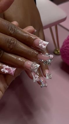 Sagittarius Nails Designs Short, Birthday Nails Sweet 16, Simple Birthday Nails Short, White Junk Nails, Junk Nails Bling, Acrylic Toe Nails, Hard Nails, Girly Acrylic Nails