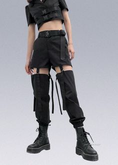 Techwear Style Adjustable Cargo Pants for Women - X Stretch Techwear Cargo Pants For Streetwear, Edgy High Waist Cargo Jeans For Streetwear, Edgy High-waist Cargo Jeans For Streetwear, Stretch Techwear Parachute Pants, Fitted High Waist Cargo Jeans For Streetwear, Grunge Streetwear Cargo Pants With Belt Loops, Grunge Style Cargo Pants For Streetwear, Grunge Cargo Pants For Alternative Fashion, Fitted Utility Parachute Pants For Streetwear