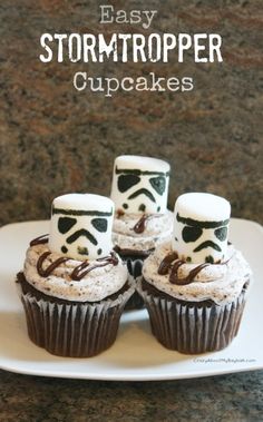 star wars cupcakes with stormtrooper faces on them