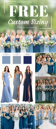 the bridesmaid's wedding party is shown in blue and white, with their dresses