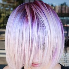 Coloured Roots Blonde Hair, Colored Roots Blonde Hair, Blonde Hair With Purple, Colored Roots, Lilac Hair Dye, Hair With Purple