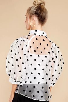 Women Clothing Summer Bubble Sleeve Polka Dot Print Translucent Shirt - Multi,S Polka Dot Long Sleeve Tops For Party, Polka Dot Long Sleeve Party Tops, Polka Dot Tops For Fall Parties, Polka Dot Swiss Dot Tops For Fall, Fall Party Blouse In Polka Dot, Elegant Polka Dot Party Tops, Chic Polka Dot Blouse For Party, Chic Polka Dot Party Blouse, Elegant Polka Dot Top For Fall