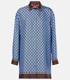 GG silk twill shirt in blue - Gucci | Mytheresa Gucci Button-up Shirt For Spring, Designer Silk Collared Shirt, Designer Silk Shirt With Spread Collar, Spring Gucci Button-up Shirt, Gucci Spring Button-up Shirt, Blue Gucci Tops For Spring, Chic Gucci Collared Blouse, Gucci Silk Blouse For Spring, Spring Blue Gucci Tops