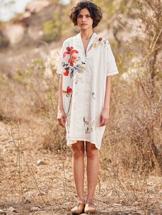 Sino Flora Dress DRESSES KHARA KAPAS Dinner Party Dress, Indian Handloom, Flora Dress, Kantha Stitch, Summer Wedding Dress, Wedding Dress Trends, Indian Fashion Designers, Dark Floral, Printed Mini Dress