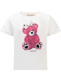 White T-shirt with short sleeves. Crew neck. Teddy bear print with polka dot bow applique and logo on front.Composition: Outside: 95% Cotton, 5% Elastanee White Bear Design Short Sleeve Tops, White Short Sleeve Top With Bear Design, Summer Bear Print Short Sleeve Tops, White Short Sleeve Top With Bear Print, Teddy Bear Tshirts, Cute White T-shirt With Bear Design, Short Sleeve Graphic Tee With Bear Design, Bear Shirt Kids, Cute Short Sleeve T-shirt With Bear Print