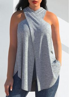 Size:L;Size:XL;Size:XXL;Color:Grey;Composition:95% Polyester, 5% Spandex;Washing Instructions:Hand Wash /Machine Washable;Color Scheme:Grey;Package Contents:1 X Tank Top;Tank & Camis Type:Tank Top;Clothing&apos;s Length:Long;Neckline:Halter;Pattern Type:Solid;Style:Casual; Gray Stretch Sleeveless Top, Gray Stretch Vest Top, Gray Stretch Vest, Stretch Gray Tank Top Vest, Gray Vest Top For Summer, Gray Stretch Vest For Spring, Gray Sleeveless Vest For Fall, Gray Sleeveless Summer Top, Gray Sleeveless Spring Vest