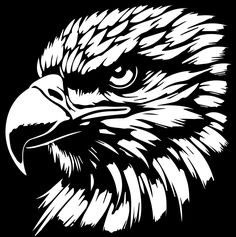 an eagle's head is shown in black and white on a dark background,