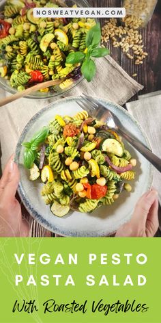 pasta salad with roasted vegetables and pesto sauce