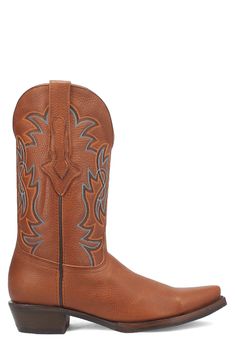 Heavy pebbling and embroidered flames kick up the appeal of a cowboy boot designed with a low, stacked heel and a snipped toe for ready-to-ride authenticity. Pull-on style Leather upper/synthetic lining and sole Imported Southwestern Snip Toe Boots For Western-themed Events, Hand Tooled Snip Toe Boots For Rodeo, Western Boots With Leather Lining For Western-themed Events, Western Boots With Stacked Heel, Western Boots With Stacked Heel For Western-themed Events, Western Boots With Leather Footbed For Rodeo, Ranch Boots With Stacked Heel And Snip Toe, Western-themed Snip Toe Boots With Stacked Heel, Western Snip Toe Boots With Leather Footbed