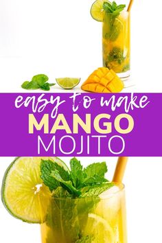 an easy to make mango mojito with limes and mint