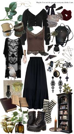 by wretchedbeast on Shoplook Witchy Cottage Core Aesthetic Outfit, Dark Earthy Witchy, Season Of The Witch Aesthetic Outfit, Goth Hippy Aesthetic, Simple Witchy Outfit, Mystical Goth Aesthetic, Witchy Vibes Aesthetic Outfits, Woodland Goth Aesthetic Outfits