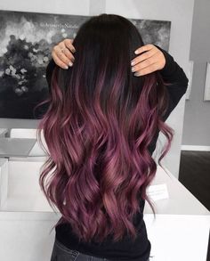 30 Hair Color, Purple Ombre Hair, Purple Highlights, Long Dark Hair, Pinterest Hair, Ombre Hair Color, Hair Dye Colors, Hair Color Balayage, Hair Inspiration Color