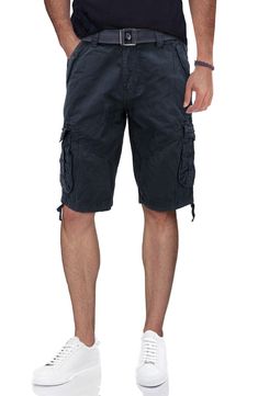 Ideal for everyday wear, these belted cotton cargo shorts deliver casual style with functional utility. 11" rise, 11" inseam (size 32) Belted waist Zip fly with button closure Front slant pockets Back button flap pockets Leg cargo pockets Woven construction Drawstring tie hems 100% cotton Machine wash cold, tumble dry low Imported Model stats: 6'1" height, 32" waist. Model is wearing size 32. Short Cotton Cargo Pants With Belt Loops, Relaxed Fit Cotton Cargo Shorts With Belt Loops, Bermuda Cotton Cargo Shorts With Belt Loops, Designer Shorts, X Ray, Cargo Shorts, Short Outfits, Casual Style, Nordstrom Rack