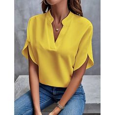 Season:Summer; Fabric:4-Way Stretch Fabric; Look After Me:Wet and Dry; Gender:Women's; Size Suggestion:standard size, select your usual size; Thickness:Regular; Style:Elegant; Elasticity:Inelastic; Tops Type:Blouse,Dressy Tops; Occasion:Daily; Fit Type:Regular Fit; Pattern:Solid / Plain Color; Design:Sexy; Neckline:V Neck; Sleeve Type:Split Sleeve; Listing Date:06/05/2024; Production mode:Self-produce; Bust:; Length:; Fit US Size:null; Fit UK Size:null; Fit EU Size:null; Print Type:non-printing; Sleeve Length:Short Sleeve Elegant Blouses, Loose Shirts, Oversized Top, Chiffon Shirt, V Neck Blouse, Chiffon Blouse, Womens Tunics, Outfit Casual, Botswana