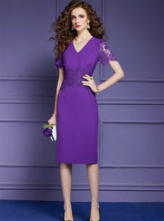 The off the shoulder neckline includes a scallop lace ruffle over the bust and also shoulders as well as a hint of sheerness. Purple Knee-length Party Midi Dress, Purple Stretch Knee-length Dress, Purple V-neck Dress With Lace Trim, Purple Floral Print Knee-length Midi Dress, Purple V-neck Floral Lace Dress Mother Of The Bride, Burgundy Shorts, Red Chiffon, Burgundy Lace, Lace Short