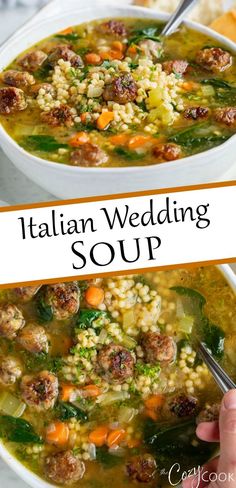 two bowls filled with italian wedding soup