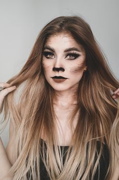 Halloween Wolf Makeup, Wolf Eyes Makeup, Werewolf Halloween Costume Women, Cute Wolf Makeup, Werewolf Halloween Makeup, Wolf Makeup Halloween, Chewbacca Makeup, Wolf Nose Makeup, Wolf Halloween Makeup