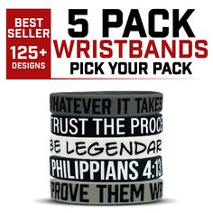 5 pack wristbands for men and women in black, white, and red