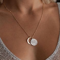 Eclipse Necklace | Gold | I Z A J E W E L R Y Anniversary Crescent Jewelry Engraved, Celestial Crescent Engraved Jewelry, Gold Moon-shaped Engraved Jewelry, Gold Engraved Moon-shaped Jewelry, Gold Plated Moon Phase Jewelry, Gold-plated Silver Crescent Jewelry, Gold Moon Phase Jewelry For Wedding, Silver Crescent-shaped Gold-plated Jewelry, Silver Crescent-shaped Gold Plated Jewelry