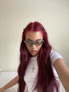 Red Hair Outfits, Hairstyles For All Hair Types, Wine Red Hair, Red Hair Inspo, Cherry Hair, Stronger Hair, Dark Red Hair