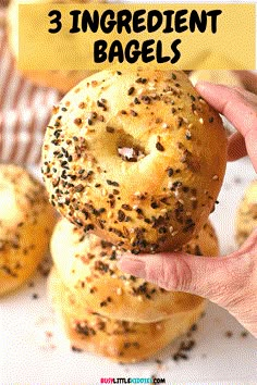 three bagels stacked on top of each other with text overlay reading 3 ingredient bagsel