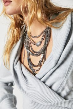 The Pistols Stacked Chain Choker | Free People Gray Necklace, Silver Necklace Statement, Layered Chains, Chain Choker, Boho Clothing, Multi Strand, Cute Jewelry, Boho Outfits, Choker