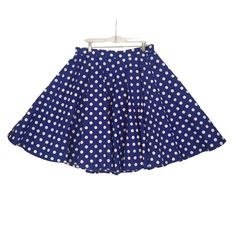 Cute Retro 50's Style Circle Skirt In A Blue With Large White Polka Dots. Zips And Buttons In The Back. This Item Is In New With Tags Condition. Details: Brand: Fifties Chics Tagged Size: Xl Material: 100% Cotton Color: Blue, White, Made In: China Measurements: Waist: 34” Skirt Length: 24 1/2” Retro Blue Flared Skirt Bottoms, Retro Blue Pleated Skirt, Vintage Blue Flared Skirt, Vintage Blue Full Skirt, Fitted Skirt In 1950s Style For Summer, Fitted 1950s Style Summer Skirt, Retro Blue Lined Skirt, Retro Blue Full Skirt, Retro Blue Cotton Skirt