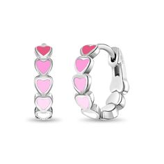 A lovely pair of hoop earrings beautifully designed with a fun and vibrant enamel heart detailing that will make your little girl instantly smile. This beautiful enamel heart huggie hoops feature a beautiful enamel colors to show off the small hearts in a fun and unique way. These beautiful hinged hoops are crafted from a 925 sterling silver, so it is safe and comfortable for young girls. Packed in a cute gift box for easy gifting. Pink Huggie Heart Earrings As Gift, Valentine's Day Cute Huggie Hoop Earrings, Pink Huggie Heart Earrings For Valentine's Day, Pink Huggie Jewelry With Heart Charm, Pink Heart-shaped Hoop Earrings For Gifts, Wedding Bands For Him, Cute Gift Boxes, Waterproof Jewelry, Colorful Earrings